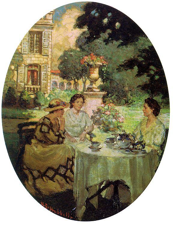 Henry Salem Hubble Tea in the Garden at the Chateau de Rozieres oil painting image
